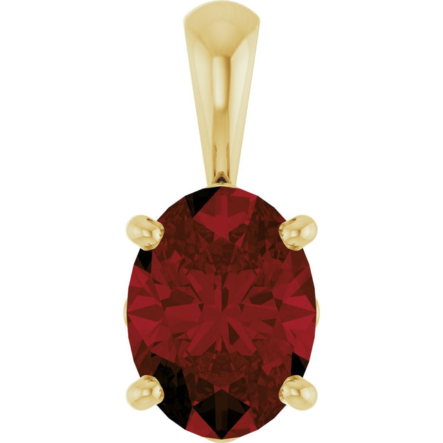 14K Gold Natural Mozambique Garnet Oval 4-Prong Solitaire Necklace or Pendant - Yellow Gold