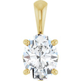 14K Gold Natural White Sapphire Oval 4-Prong Solitaire Necklace or Pendant - Yellow Gold