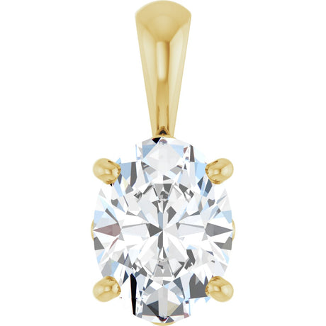 14K Gold Natural White Sapphire Oval 4-Prong Solitaire Necklace or Pendant - Yellow Gold