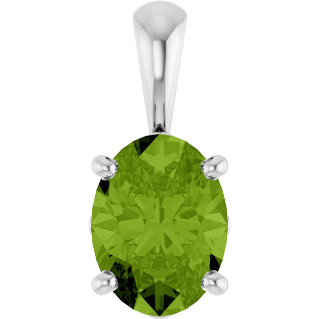 14K Gold Natural Peridot Oval 4-Prong Solitaire Necklace or Pendant - White Gold