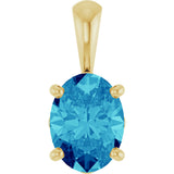 14K Gold Natural Blue Zircon Oval 4-Prong Solitaire Necklace or Pendant - Yellow Gold