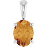 14K Gold Natural Citrine Oval 4-Prong Solitaire Necklace or Pendant - White Gold