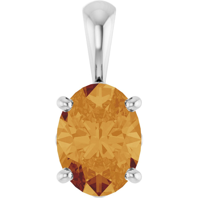 14K Gold Natural Citrine Oval 4-Prong Solitaire Necklace or Pendant - White Gold