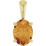 14K Gold Natural Citrine Oval 4-Prong Solitaire Necklace or Pendant - Yellow Gold
