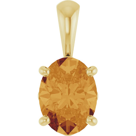 14K Gold Natural Citrine Oval 4-Prong Solitaire Necklace or Pendant - Yellow Gold