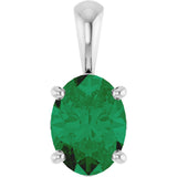 14K Gold Lab-Grown Emerald Oval 4-Prong Solitaire Necklace or Pendant - White Gold