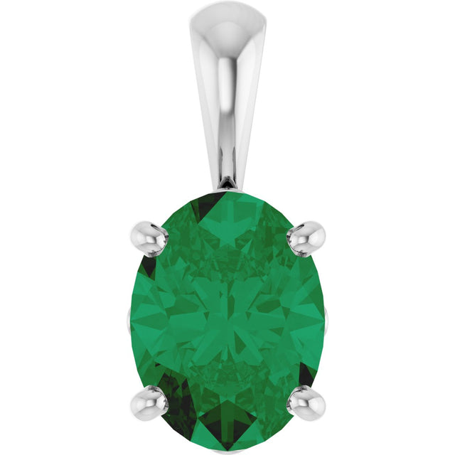 14K Gold Lab-Grown Emerald Oval 4-Prong Solitaire Necklace or Pendant - White Gold