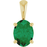 14K Gold Lab-Grown Emerald Oval 4-Prong Solitaire Necklace or Pendant - Yellow Gold