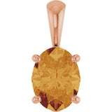 14K Gold Natural Citrine Oval 4-Prong Solitaire Necklace or Pendant - Rose Gold
