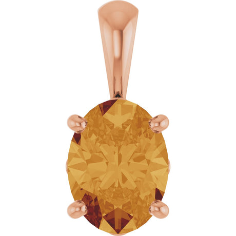 14K Gold Natural Citrine Oval 4-Prong Solitaire Necklace or Pendant - Rose Gold