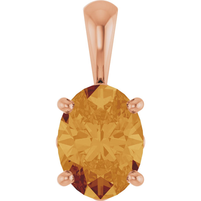 14K Gold Natural Citrine Oval 4-Prong Solitaire Necklace or Pendant - Rose Gold