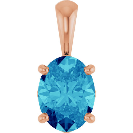 14K Gold Natural Blue Zircon Oval 4-Prong Solitaire Necklace or Pendant - Rose Gold