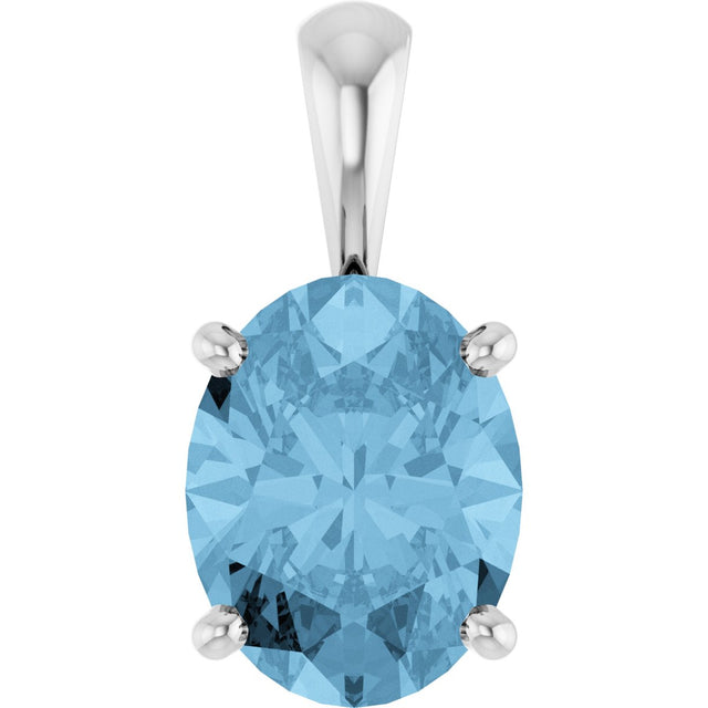 14K Gold Natural Sky Blue Topaz Oval 4-Prong Solitaire Necklace or Pendant - White Gold
