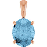 14K Gold Natural Sky Blue Topaz Oval 4-Prong Solitaire Necklace or Pendant - Rose Gold