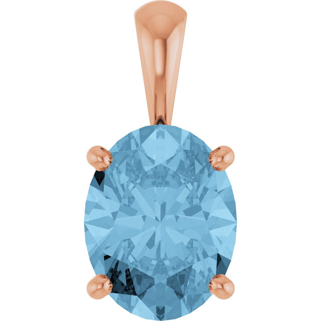 14K Gold Natural Sky Blue Topaz Oval 4-Prong Solitaire Necklace or Pendant - Rose Gold