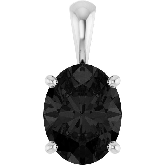 14K Gold Natural Black Onyx Oval 4-Prong Solitaire Necklace or Pendant - White Gold