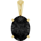 14K Gold Natural Black Onyx Oval 4-Prong Solitaire Necklace or Pendant - Yellow Gold