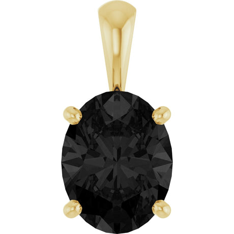14K Gold Natural Black Onyx Oval 4-Prong Solitaire Necklace or Pendant - Yellow Gold