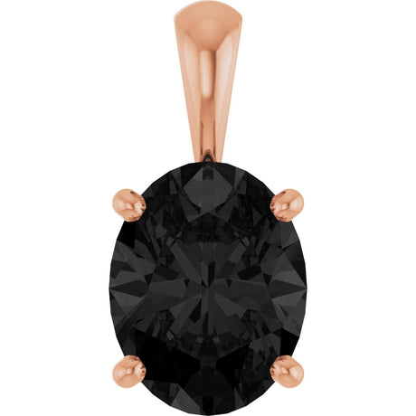 14K Gold Natural Black Onyx Oval 4-Prong Solitaire Necklace or Pendant - Rose Gold
