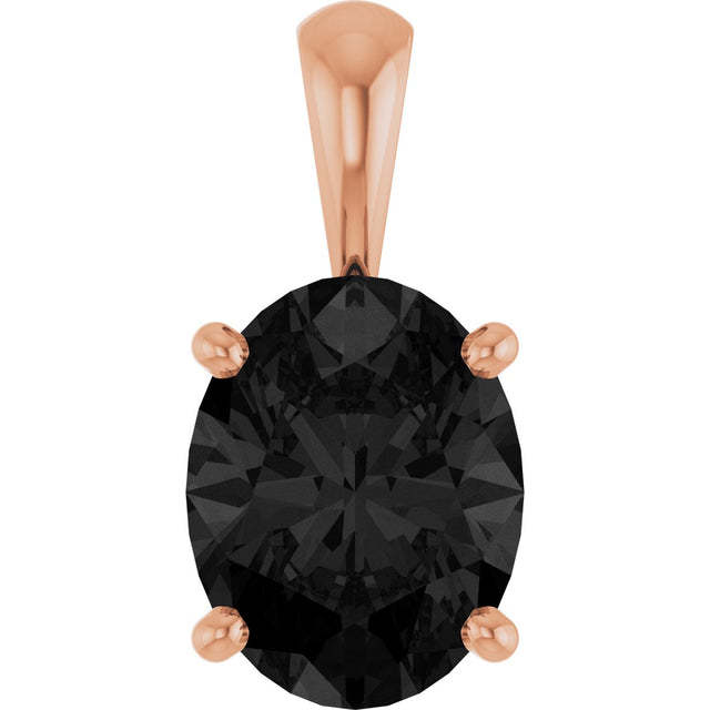 14K Gold Natural Black Onyx Oval 4-Prong Solitaire Necklace or Pendant - Rose Gold