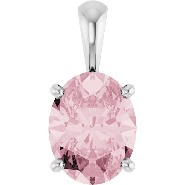 14K Gold Natural Pink Morganite Oval 4-Prong Solitaire Necklace or Pendant - White Gold