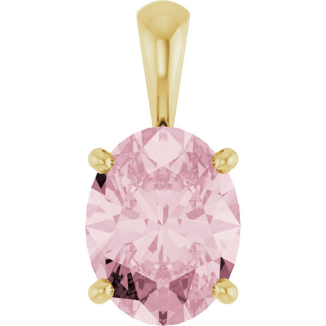 14K Gold Natural Pink Morganite Oval 4-Prong Solitaire Necklace or Pendant - Yellow Gold