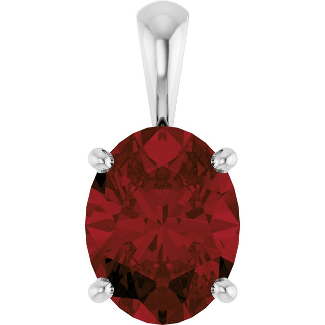 14K Gold Natural Mozambique Garnet Oval 4-Prong Solitaire Necklace or Pendant - White Gold