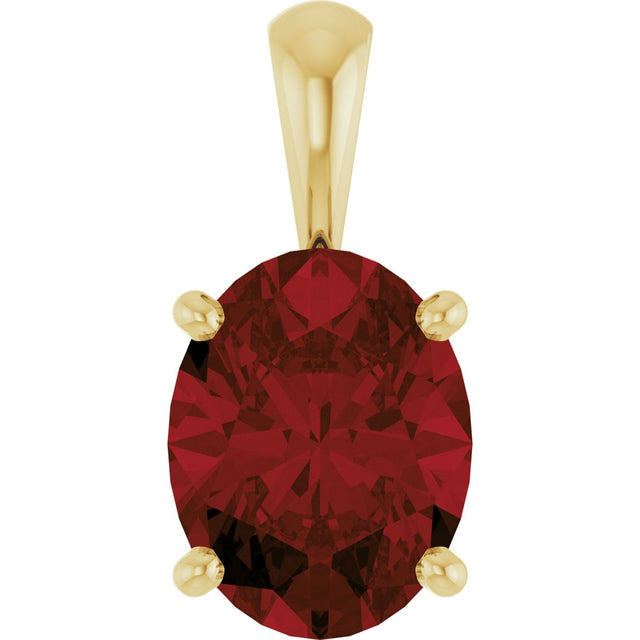 14K Gold Natural Mozambique Garnet Oval 4-Prong Solitaire Necklace or Pendant - Yellow Gold