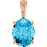 14K Gold Natural Aquamarine Oval 4-Prong Solitaire Necklace or Pendant - Rose Gold