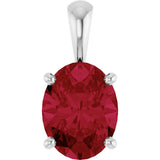 14K Gold Lab-Grown Ruby Oval 4-Prong Solitaire Necklace or Pendant - White Gold