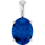 14K Gold Lab-Grown Blue Sapphire Oval 4-Prong Solitaire Necklace or Pendant - White Gold
