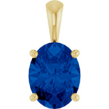 14K Gold Lab-Grown Blue Sapphire Oval 4-Prong Solitaire Necklace or Pendant - Yellow Gold