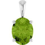 14K Gold Natural Peridot Oval 4-Prong Solitaire Necklace or Pendant - White Gold