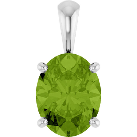 14K Gold Natural Peridot Oval 4-Prong Solitaire Necklace or Pendant - White Gold