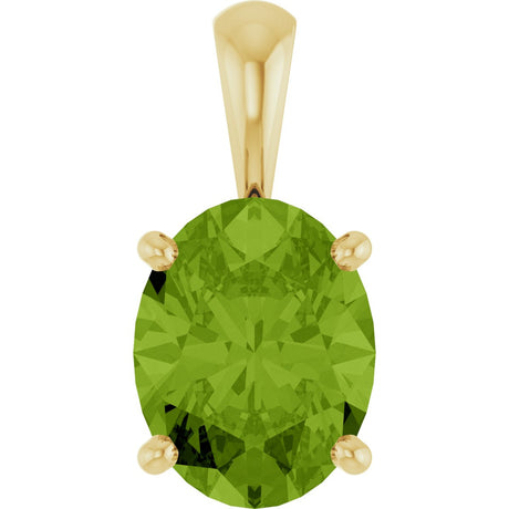 14K Gold Natural Peridot Oval 4-Prong Solitaire Necklace or Pendant - Yellow Gold