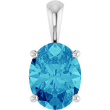 14K Gold Natural Blue Zircon Oval 4-Prong Solitaire Necklace or Pendant - White Gold