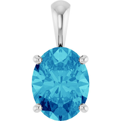 14K Gold Natural Blue Zircon Oval 4-Prong Solitaire Necklace or Pendant - White Gold