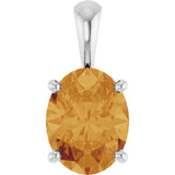 14K Gold Natural Citrine Oval 4-Prong Solitaire Necklace or Pendant - White Gold