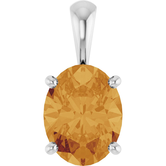 14K Gold Natural Citrine Oval 4-Prong Solitaire Necklace or Pendant - White Gold