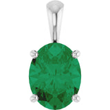 14K Gold Lab-Grown Emerald Oval 4-Prong Solitaire Necklace or Pendant - White Gold