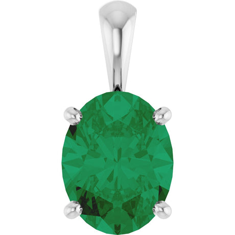 14K Gold Lab-Grown Emerald Oval 4-Prong Solitaire Necklace or Pendant - White Gold