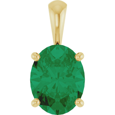 14K Gold Lab-Grown Emerald Oval 4-Prong Solitaire Necklace or Pendant - Yellow Gold