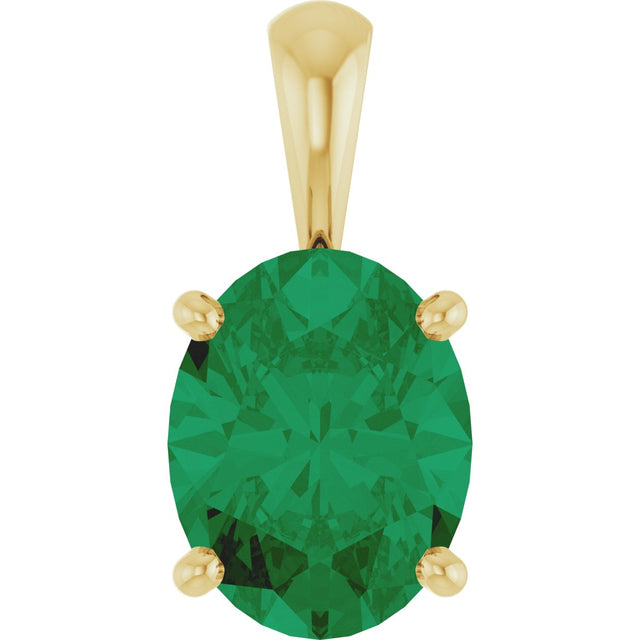 14K Gold Lab-Grown Emerald Oval 4-Prong Solitaire Necklace or Pendant - Yellow Gold