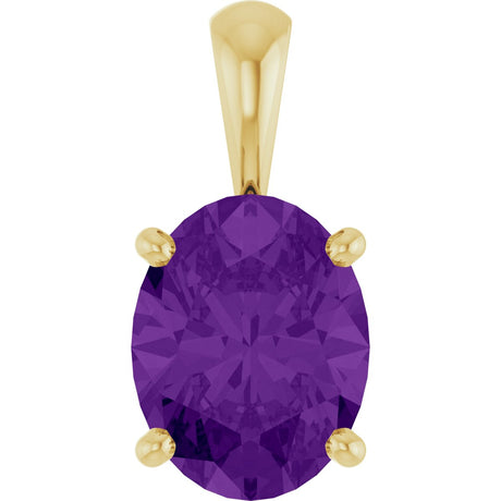 14K Gold Natural Amethyst Oval 4-Prong Solitaire Necklace or Pendant - Yellow Gold