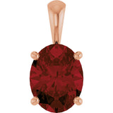 14K Gold Natural Mozambique Garnet Oval 4-Prong Solitaire Necklace or Pendant - Rose Gold