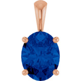 14K Gold Lab-Grown Blue Sapphire Oval 4-Prong Solitaire Necklace or Pendant - Rose Gold