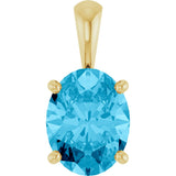 14K Gold Natural Aquamarine Oval 4-Prong Solitaire Necklace or Pendant - Yellow Gold