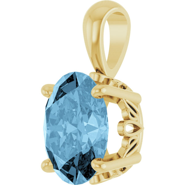 14K Gold Natural Sky Blue Topaz Oval 4-Prong Solitaire Necklace or Pendant - Yellow Gold - view 2