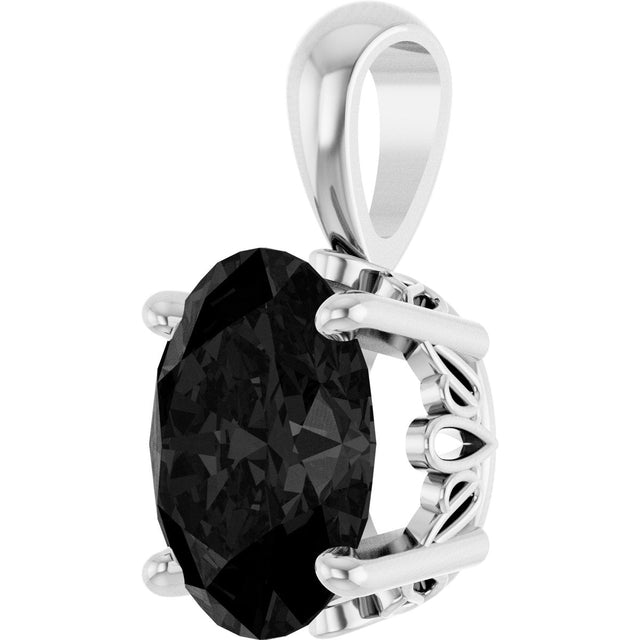 14K Gold Natural Black Onyx Oval 4-Prong Solitaire Necklace or Pendant - White Gold - view 2