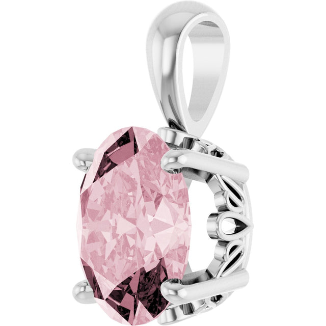 14K Gold Natural Pink Morganite Oval 4-Prong Solitaire Necklace or Pendant - White Gold - view 2